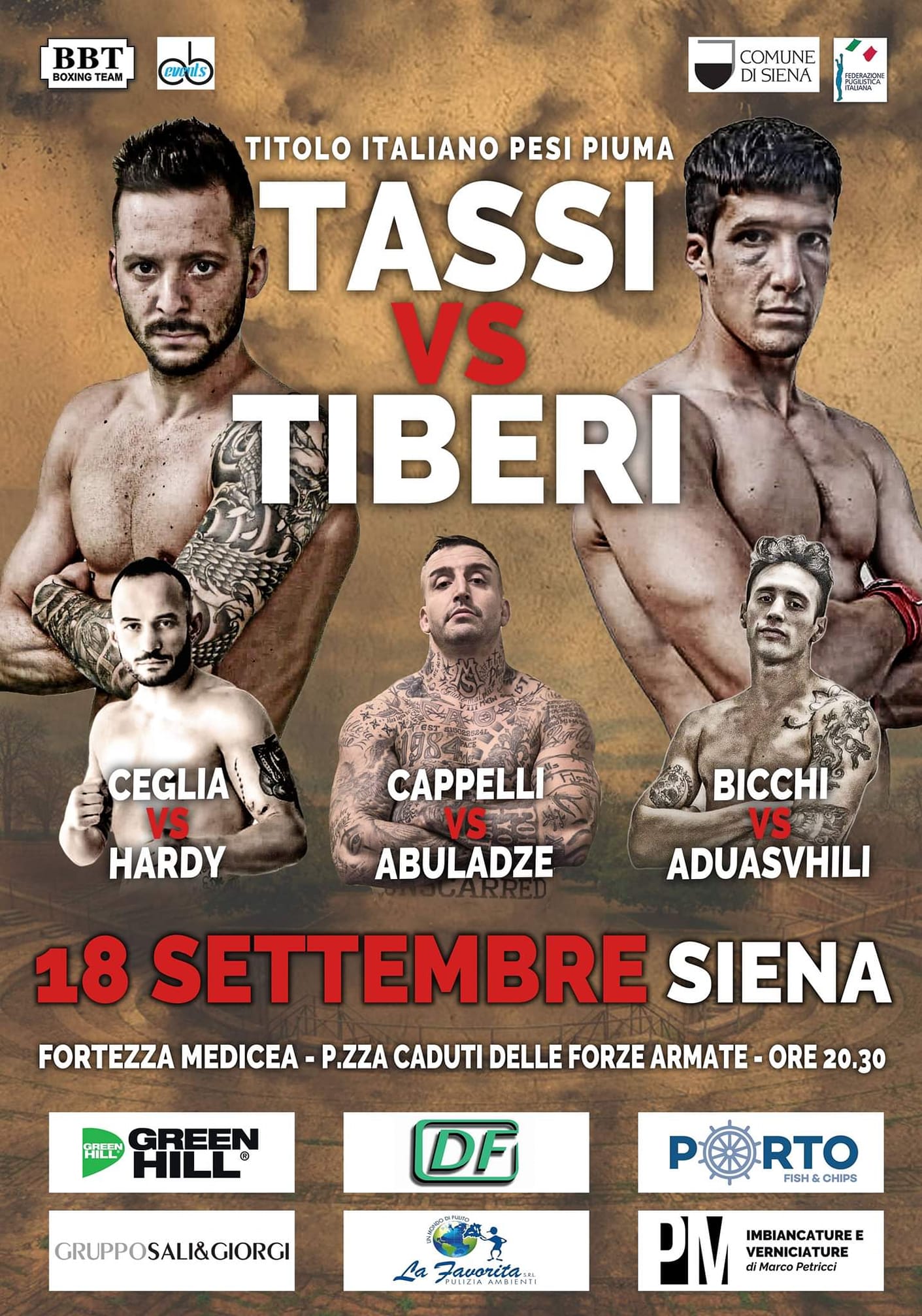 Il 18 settembre a Siena Il Match Tassi vs Tiberi per la Cintura Tricolore dei Piuma