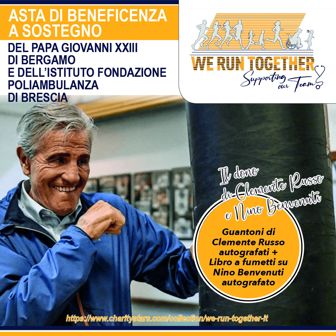 WE RUN TOGETHER: L’ASTA DI BENEFICENZA PROMOSSA DAL PAPA IN PALIO GUANTONI LONDRA 2012 RUSSO E FUMETTO AUTOGRAFATO DA BENVENUTI