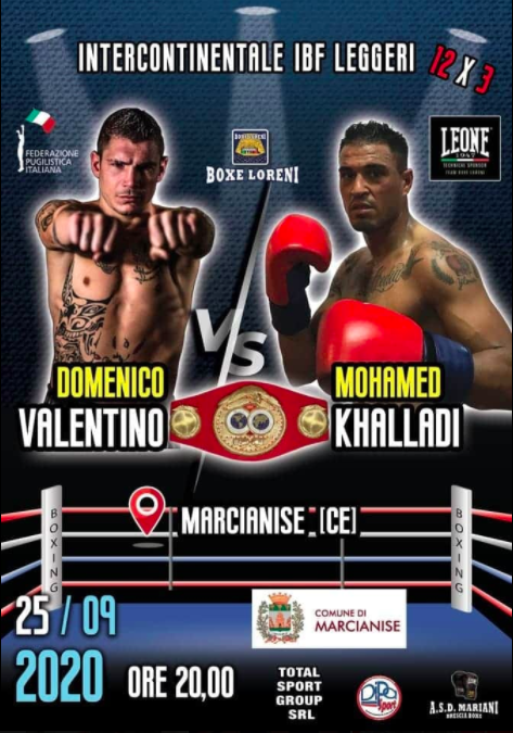 Il 25 settembre a Marcianise Valentino vs Khalladi per il Titolo Int. Leggeri IBF - DIRETTA RAISPORT