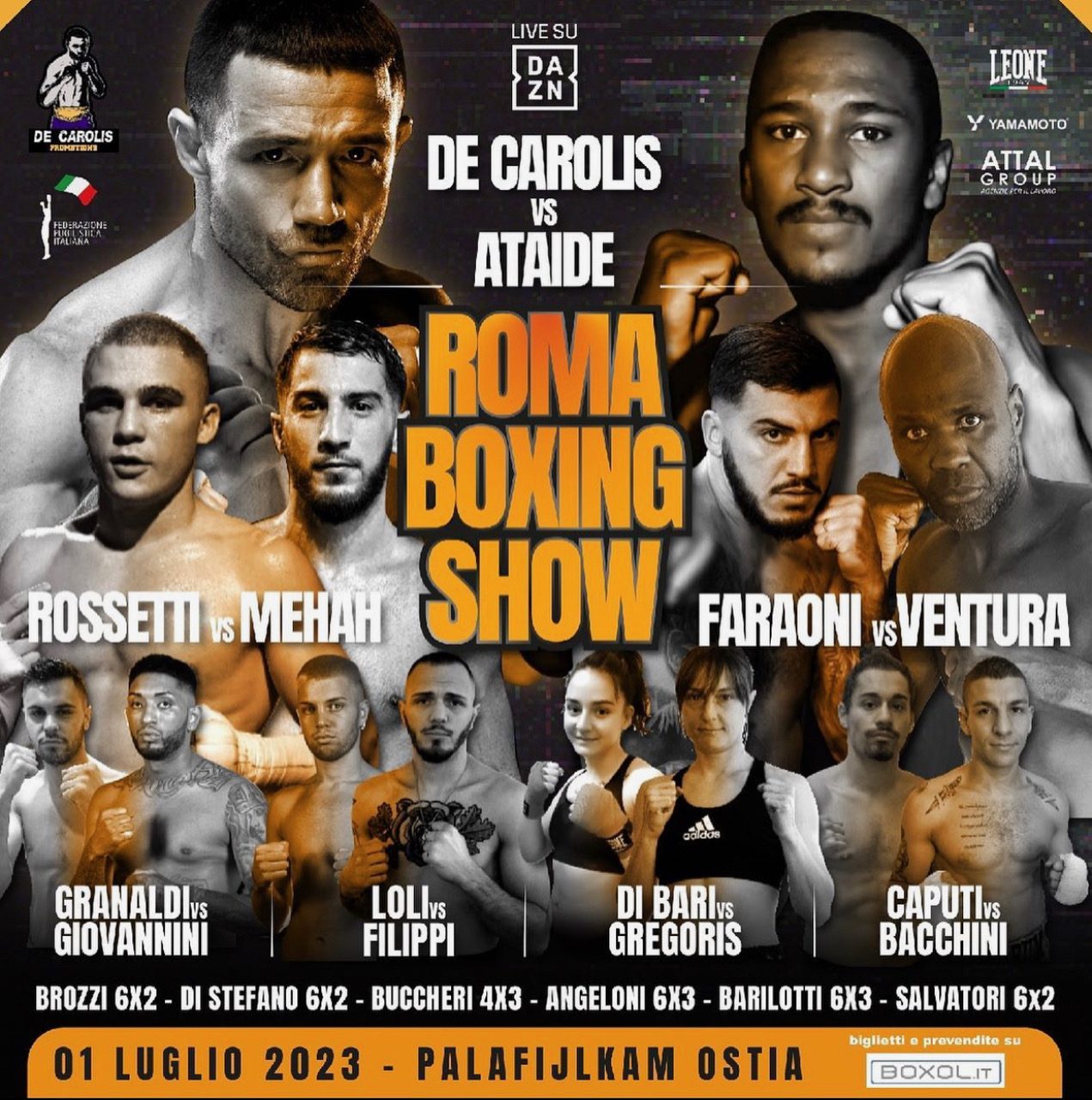 Il 1° luglio al PalaFijlkam di Ostia una grande serata di Boxe con diretta SU DAZN 