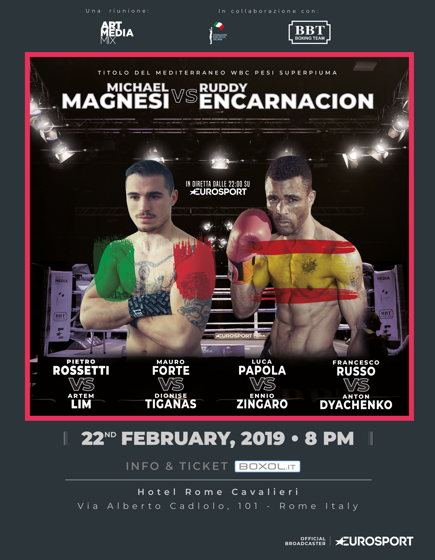 La Grande Boxe PRO di nuovo a Roma sotto i riflettori di Eurosport - Magnesi vs Encarnacion per il Titolo del Mediterraneo IBF Superpiuma