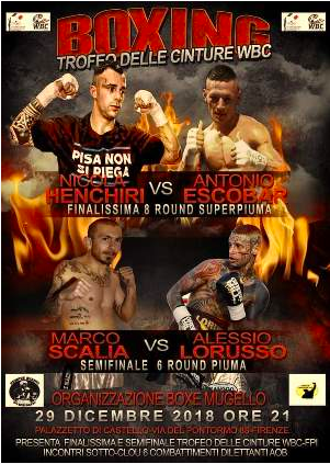 BOXE A FIRENZE: FINE ANNO CON IL BOTTO, SABATO 29 DICEMBRE LA FINALE TORNEO WBC-FPI SUPERPIUMA Henchiri vs Escobar