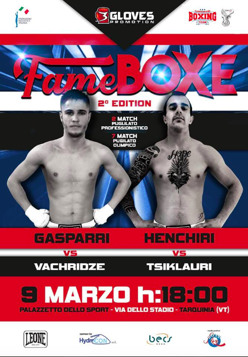 Il 9 Marzo a Tarquinia Fame Boxe N° 2: Sul ring Gasparri ed Henchiri