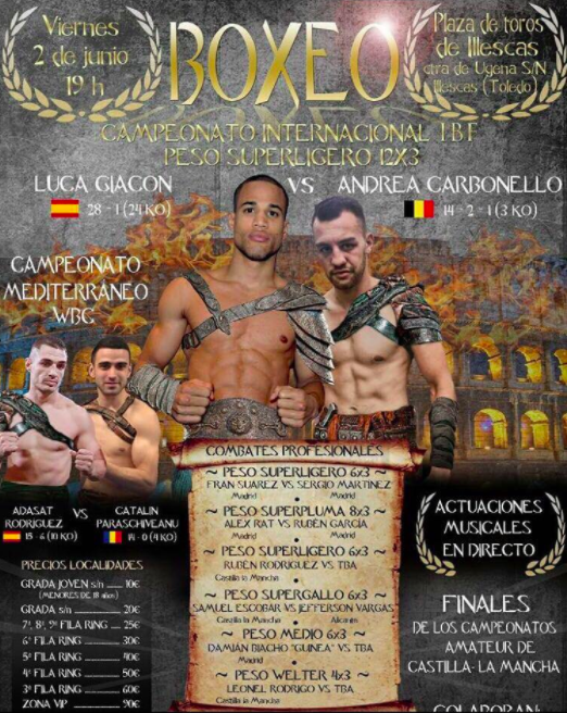 Venerdì 2 Giugno a Illecas Giacon vs Carbonello per il Titolo Internazionale IBF Superleggeri #ProBoxing