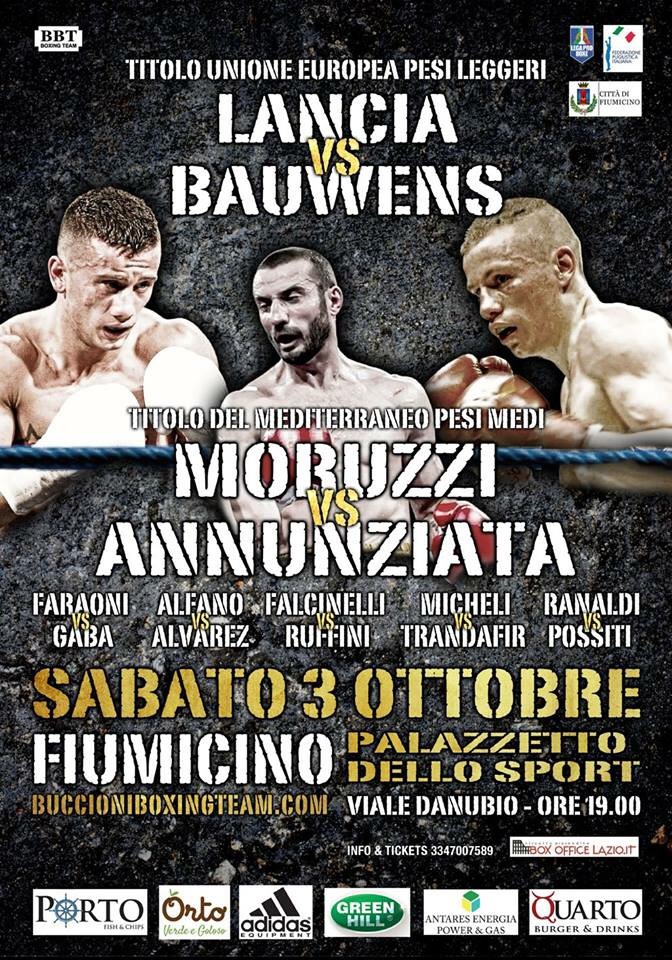 #LegaProBoxe - il 3 Ottobre a Fiumicino RM sfida per il Titolo UE Leggeri Lancia vs Bauwens