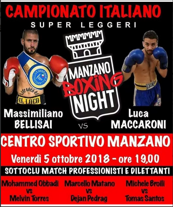 Il Centro Sportivo di Manzano ospiterà la sfida per il Tricolore dei Superleggeri